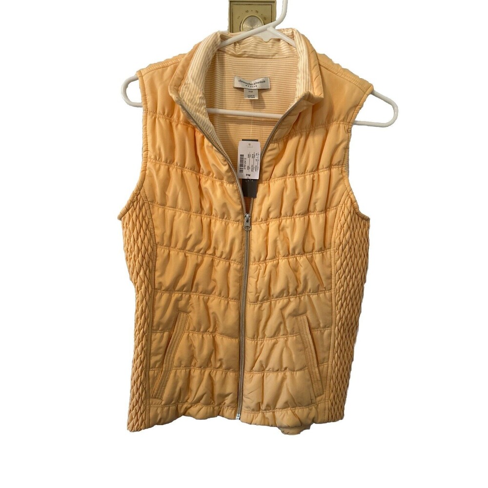 NWT Christopher & Banks Puffer Vest Zip Women PM Petite Pockets Quilted Yellow